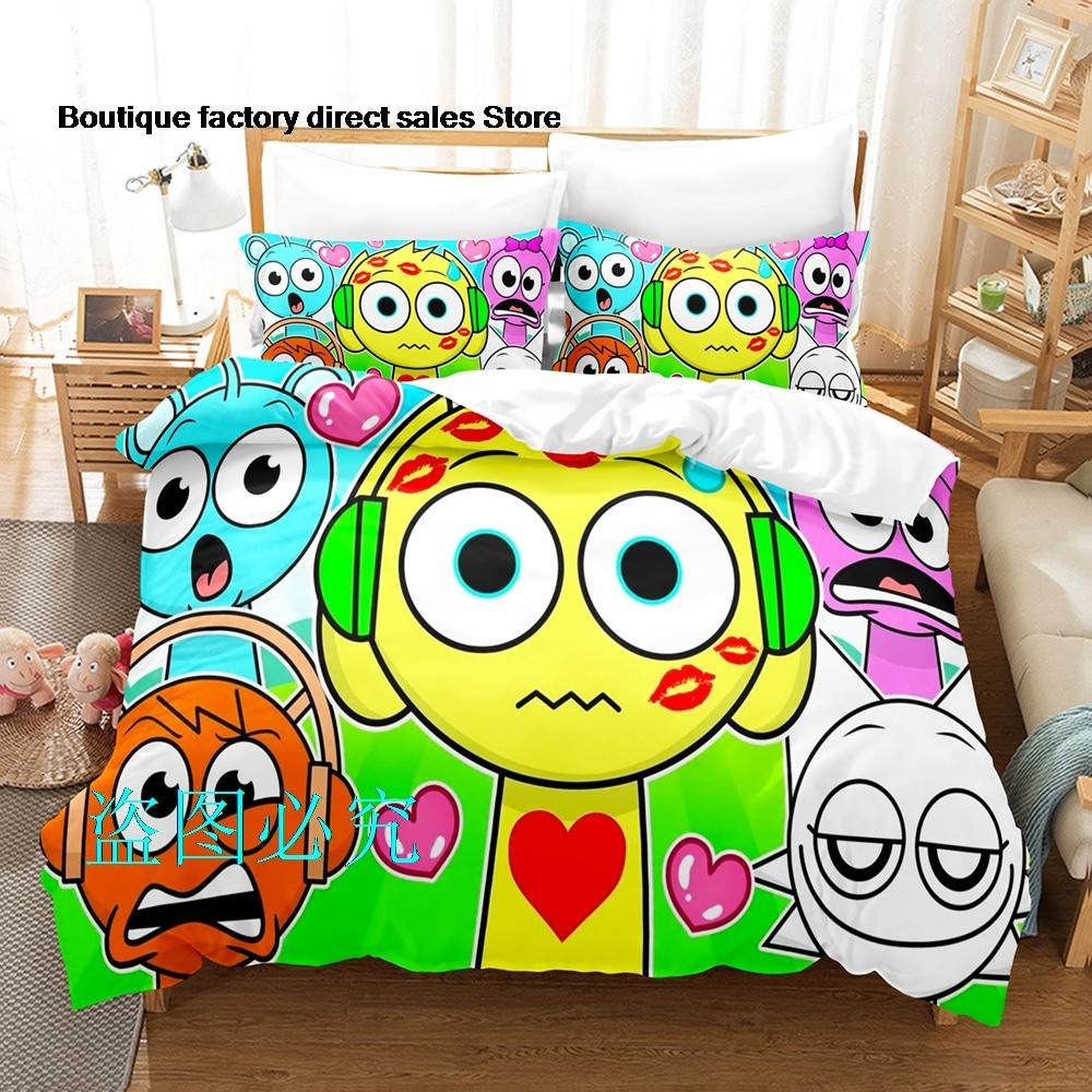 Комплект постельного белья Sprunki Односпальный Полуторный Двуспальный Евро Размер Кинг-Сайз Комплект для кровати Взрослый Детская Спальня Комплекты с пододеяльникомsprunki Аниме Parure De Lit Кровать 6