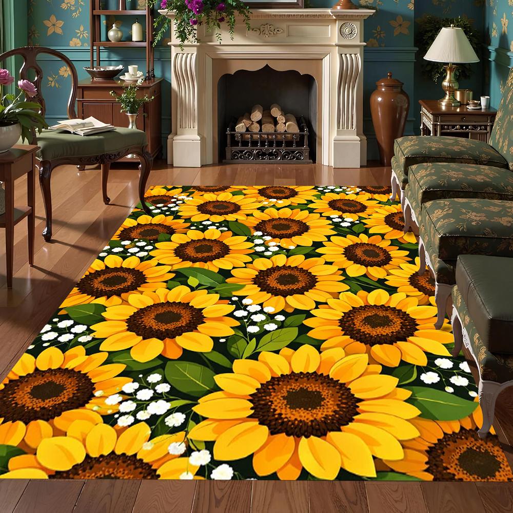 Bright Sunflower Floral Printed Carpet Non Slip For Kitchen Living Room Bedroom Cloakroom Lounge Home Decor Floor Mat