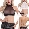 Women's Sheer Mesh See-Through Short Sleeve Crop Tops Casual T Shirt