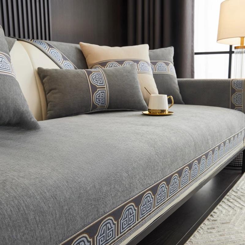 Ретро Чениловый Чехол для Дивана Однотонный Премиальный Чехол-Подушка для Дивана Пылезащитный Противоскользящий Чехол-Полотенце для Дивана L-типа Двухместная Подушка для Дивана