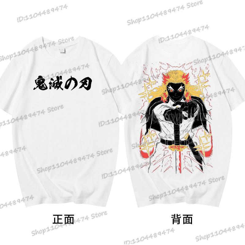 Аниме Клинок, рассекающий демонов Ренгоку Кёджуро Футболка Мужская Женская Винтажная Крутая Повседневная Высококачественная Хлопковая футболка Харадзюку Комикс Топы