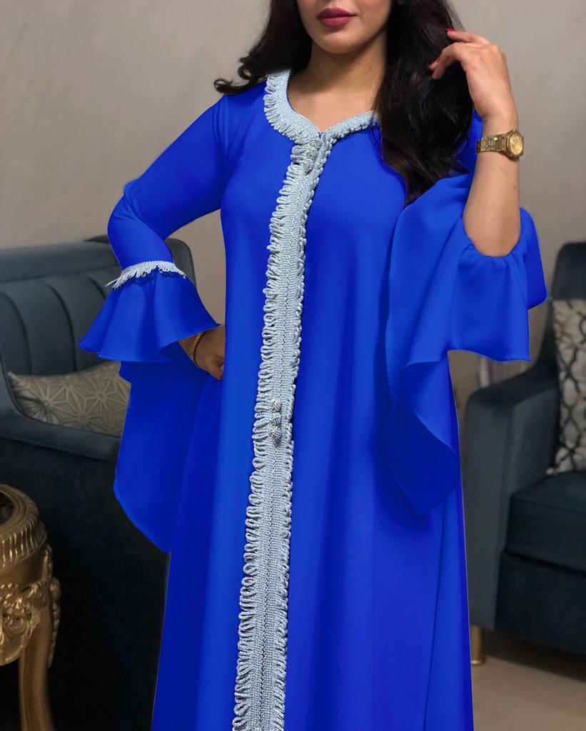 Мусульманская одежда Малайское платье с рукавами в виде листьев лотоса, вышитое золотым кружевом для женщин