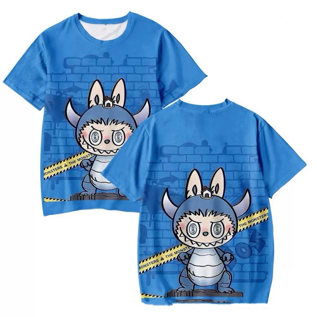 Футболки с 3D-принтом Labubu для детей, мультяшные футболки для мальчиков и девочек, парные футболки с коротким рукавом, детские футболки в одном стиле для родителей и детей