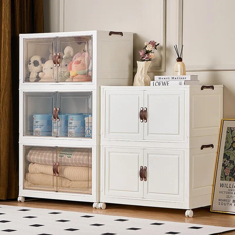 Large-capacity Foldable Storage Box Locker Multi-Layer Closet Organizer With Wheels Folding Wardrobe Snack Toy Storage Cabinet