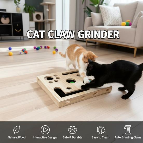 Коробка-когтеточка Yousheng для кошек, коробка-головоломка для царапания когтей, обогащающая коробка с шариками-колокольчиками, интерактивная когтеточка-лабиринт для кошек для стрижки когтей без стресса