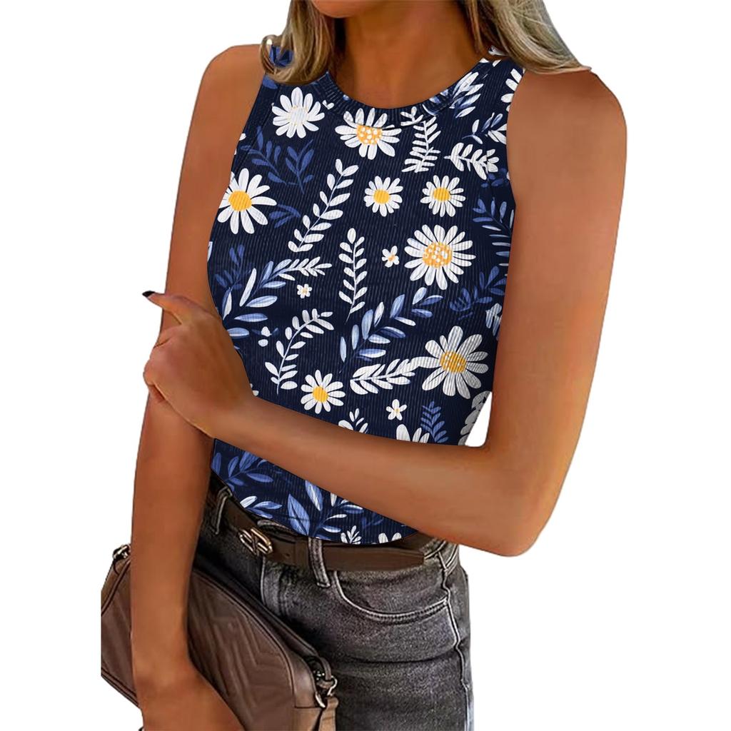 Женская летняя мода повседневная круглая горловина без рукавов облегающий топ-майка