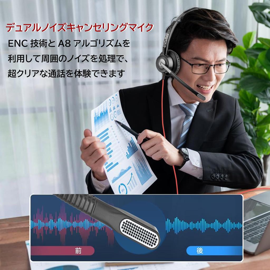 Гарнитура Callez USB с одним наушником для ПК с проводной двойной шумоподавлением ENC Команды отключения громкости вызова Можно использовать как для левого, так и для правого наушника Ultra Ultra Clear