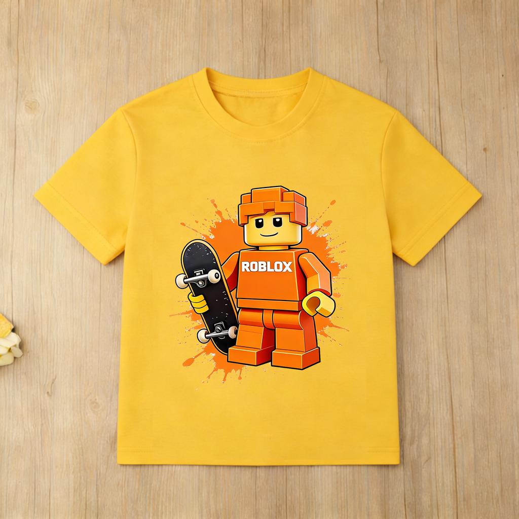 Children Roblox Skateboard TShirt 3D Cartoon Print ONeck Short Sleeve Casual Cotton Tee for Kids