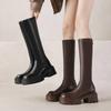 Autumn and Winter Leather Knight Boots Women's Comfortable Platform Large Size Women's Boots Square Heel High Heels Round Head New High Boots Women