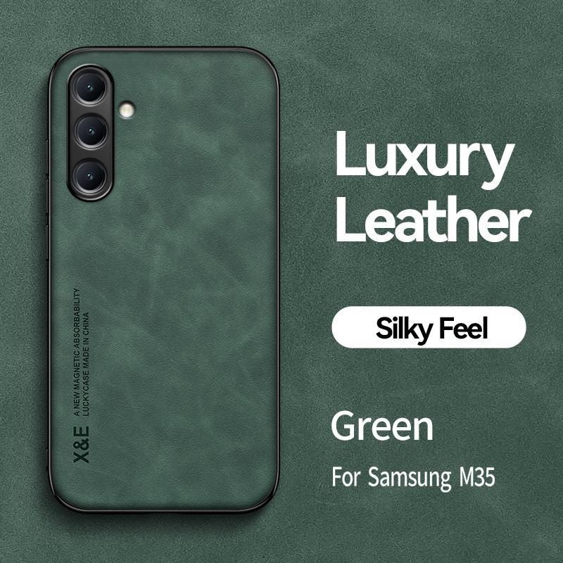 Чехол для Samsung Galaxy M35 5G Кожаный Чехол с Магнитным Автодержателем для Телефона для Sumsung M35 M 35 SM-M356B Мягкий Бампер Задняя Крышка