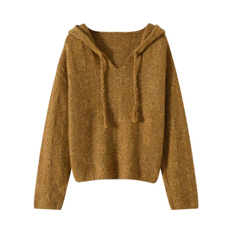 Autumn And Winter New Worsted Wool Hooded Knitted Sweater Long-Sleeved Women'S Solid Color Loose Pullover Bottoming Shirt Top