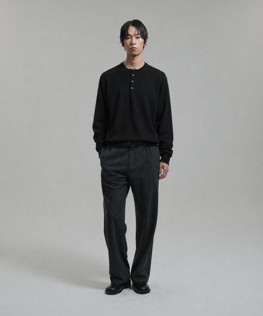 NONBLANK Washable Henley Neck Knit_Black