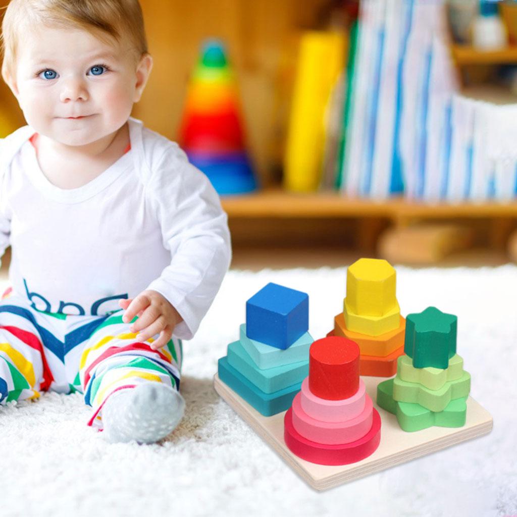 Геометрическая пирамидка MONTESSORI Раннее распознавание Обучение Цветная Сортировка по форме Сортировка по типу игрушек для stacking