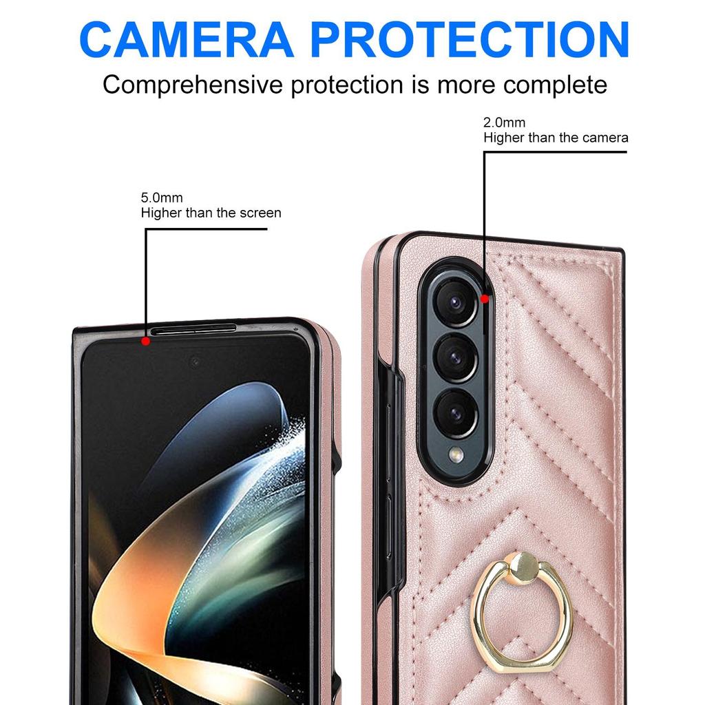 Модный кожаный чехол для телефона с кольцевым кронштейном для Samsung Galaxy Z Fold 4, чехол Z Fold 3, складной экран, защитный чехол от падения