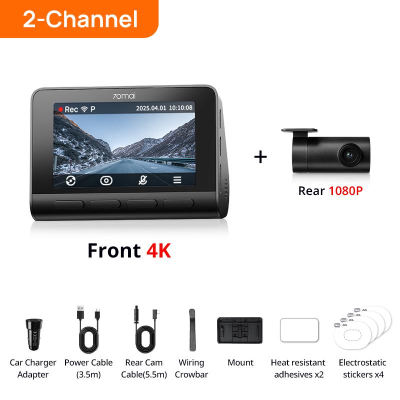 70mai A810S 4K Видеорегистратор IMX678 Двойной HDR Суперконденсатор 4G LTE Удаленное Управление Wi-Fi 6 5 ГГц Голосовое Управление GPS ADAS Автомобильная Камера