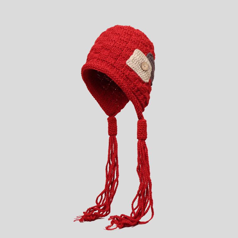 Autumn and Winter Fashionable Knitted Hat for Women Sweet and Warm Hat with Straps Yarn Pullover Hat