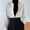 Stacked White Shirt for Women with A Niche Design Hong Kong Style Spring and Autumn Long Sleeved Retro Hong Kong Style French V-neck Chic Top