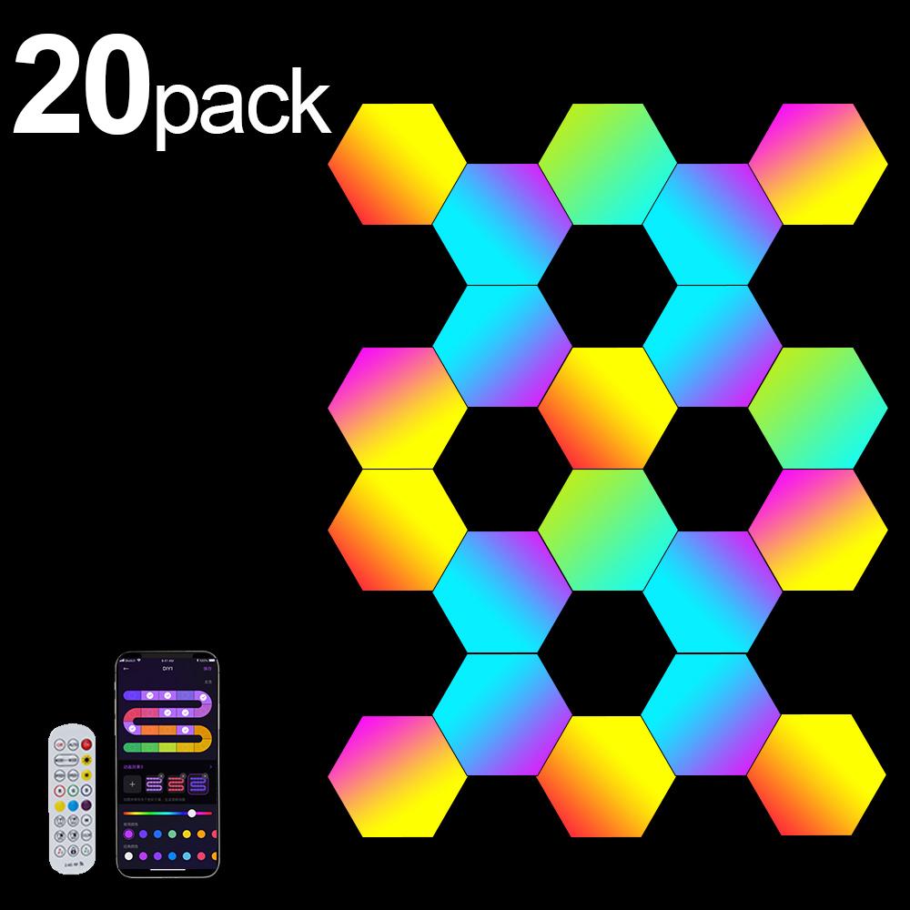 RGB интеллектуальный шестиугольный настенный светильник, меняющий цвет, окружающий ночник DYI, форма, музыкальный ритм, управление через приложение для игровой комнаты, спальни