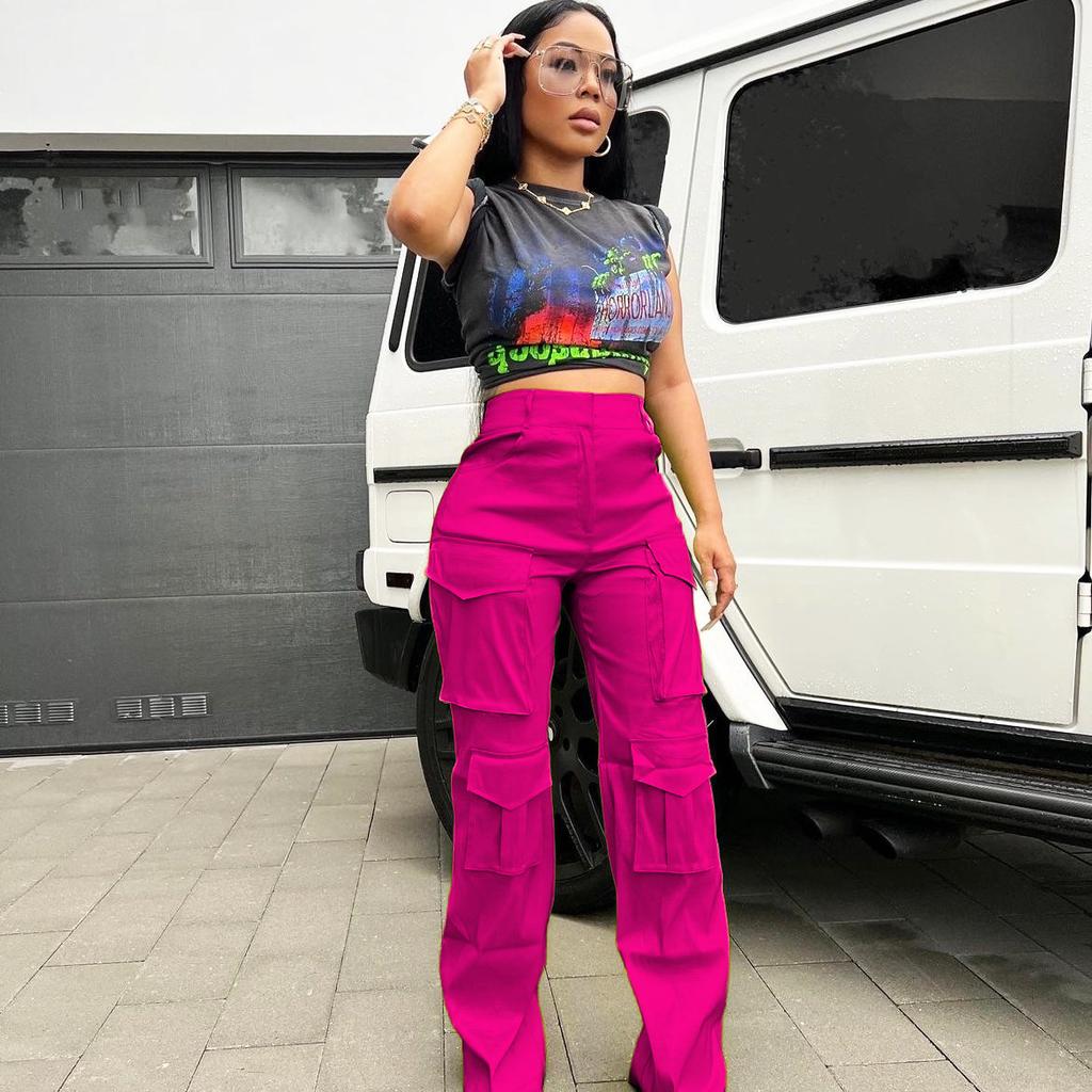 Весенне-летние женские брюки, модные повседневные однотонные брюки для рабочей одежды с несколькими карманами