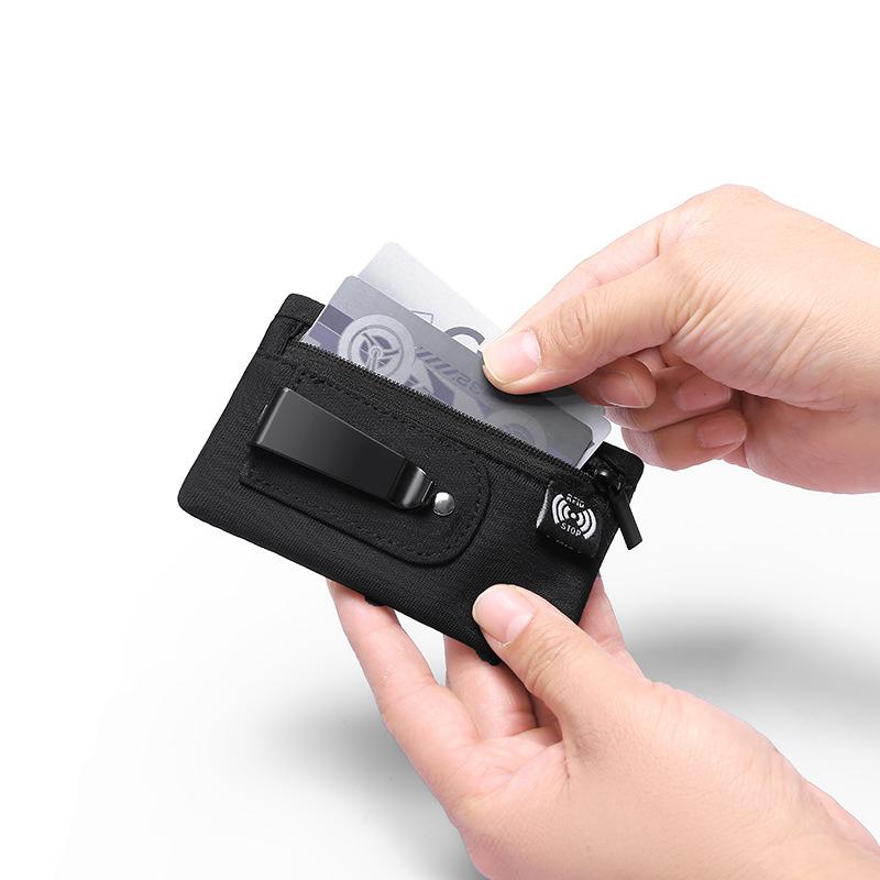 Мужские кошельки RFID-держатель для кредитных карт Роскошный нейлоновый тонкий кошелек Чехол на молнии для ключей и карт Мужской тактический кошелек Кошелек для монет с карабином