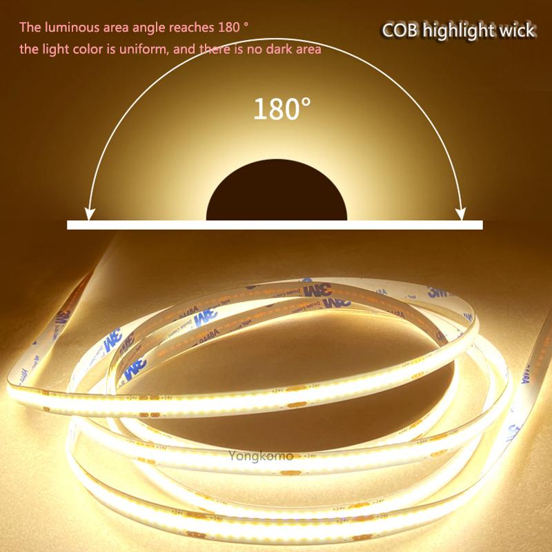 COB светодиодные ленты 12 В 24 В 5 м 4 м 3 м 2 м 1 м 480 светодиодов/м гибкая светодиодная лента высокой плотности 3000 К 4000 К 6000 К Декор для кухни и комнаты 8 мм