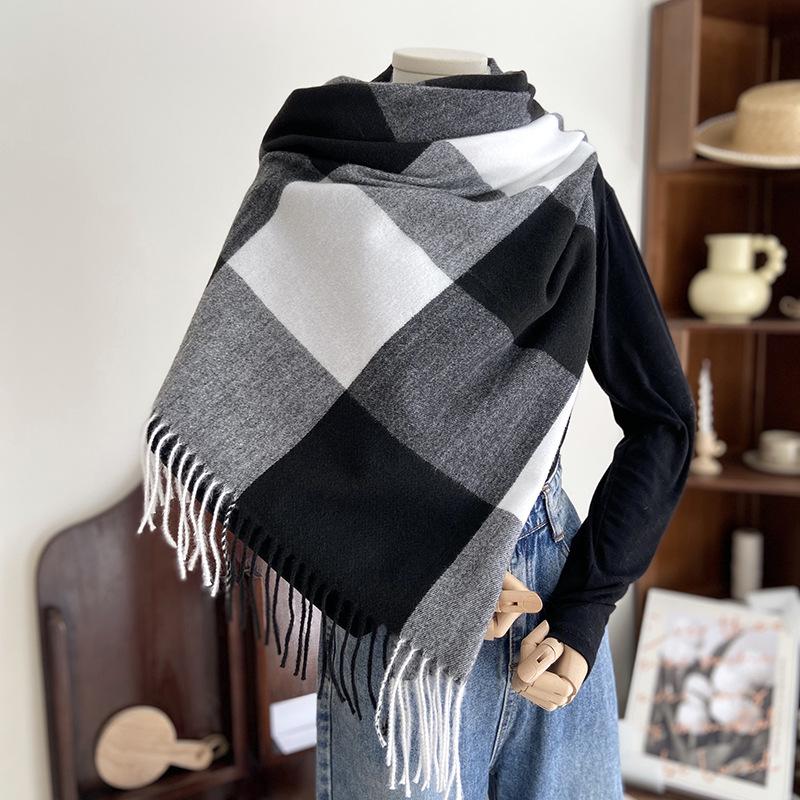 Scarf Women's Autumn and Winter New Warm Imitation Cashmere Large Plaid Shawl Scarf