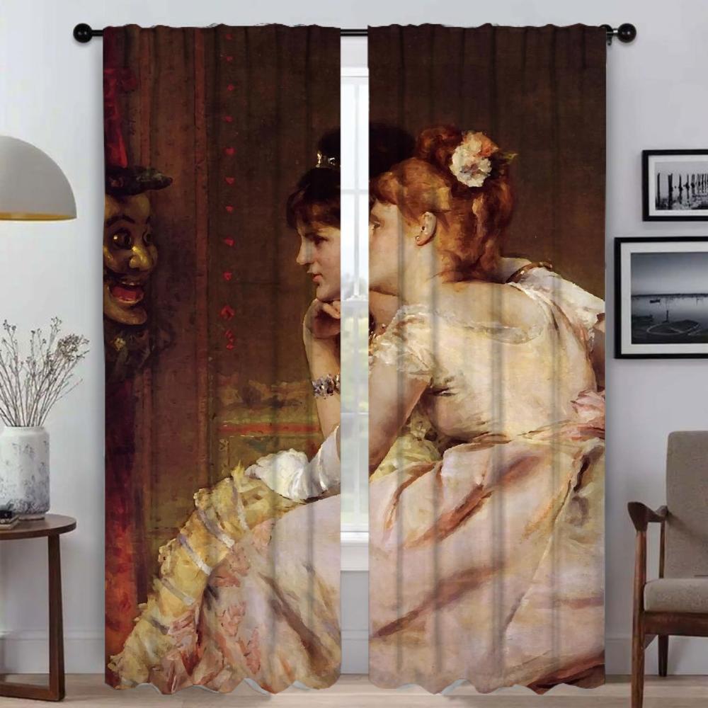 Curtains for Living Room Curtain Vectorial Paintings Shades Halloween Decoration Home Interior Curtains 2 Pieces Partition Child