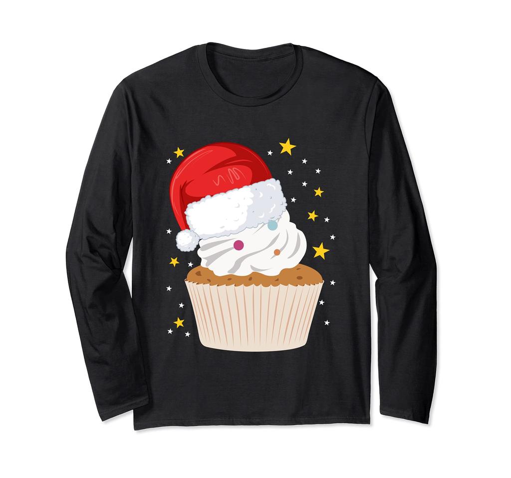 Funny Cupcake Santa Claus Hat Apparel Baker Christmas Long Sleeve T-Shirt