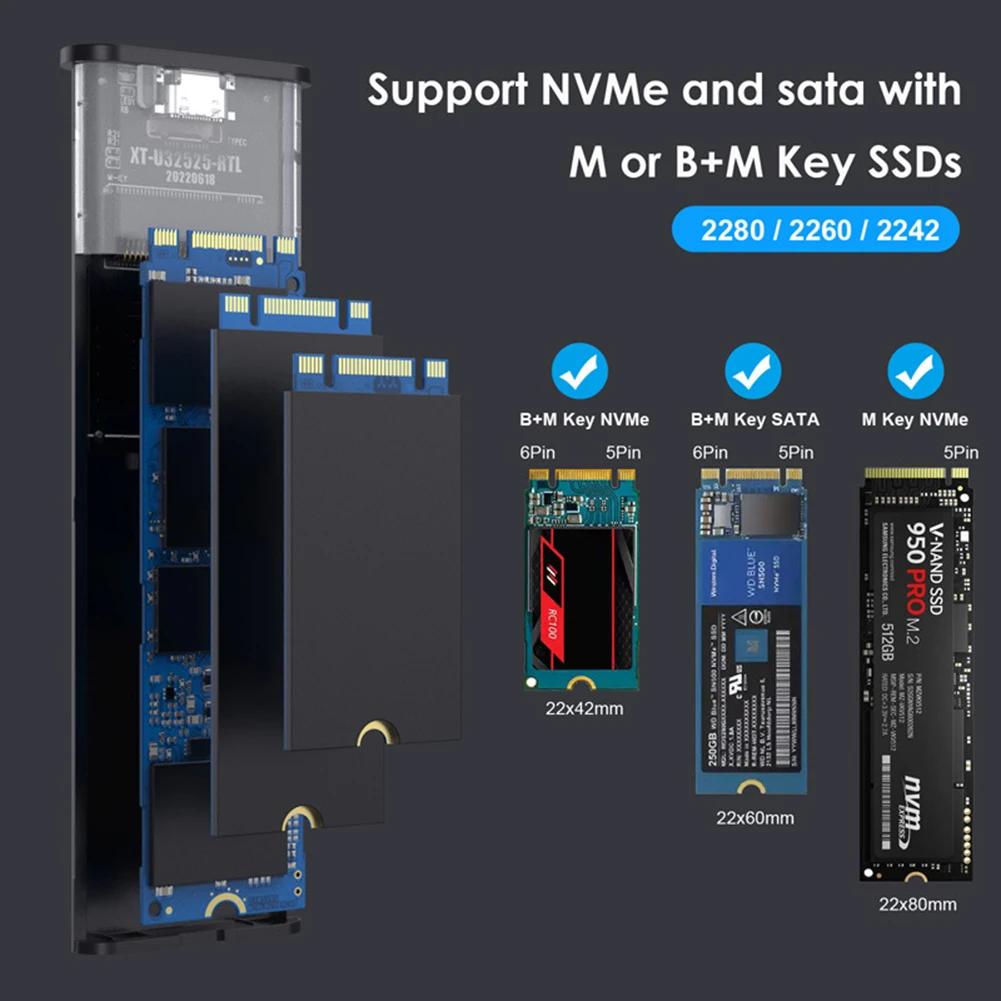 Корпус для NVMe SSD M.2 с двойным протоколом, 10 Гбит/с, адаптер-корпус для M.2 NVMe SSD, без инструментов, для 2230/2242/2260/2280 M.2 SSD