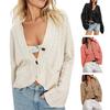 Women Sweater Coat V-Neck Long Sleeve Buttons Closure Cardigan Jacket with Pockets Solid Color Twist Texture Knitting Coat