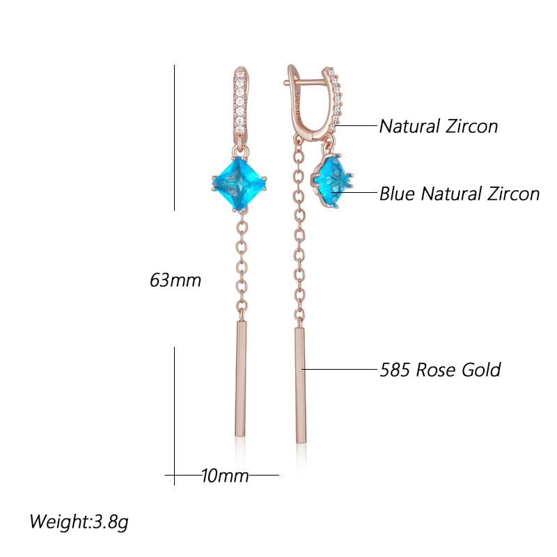 Трендовые длинные серьги-подвески с кисточками для женщин, модные, цвета розового золота, с синим натуральным цирконом, изящные повседневные украшения