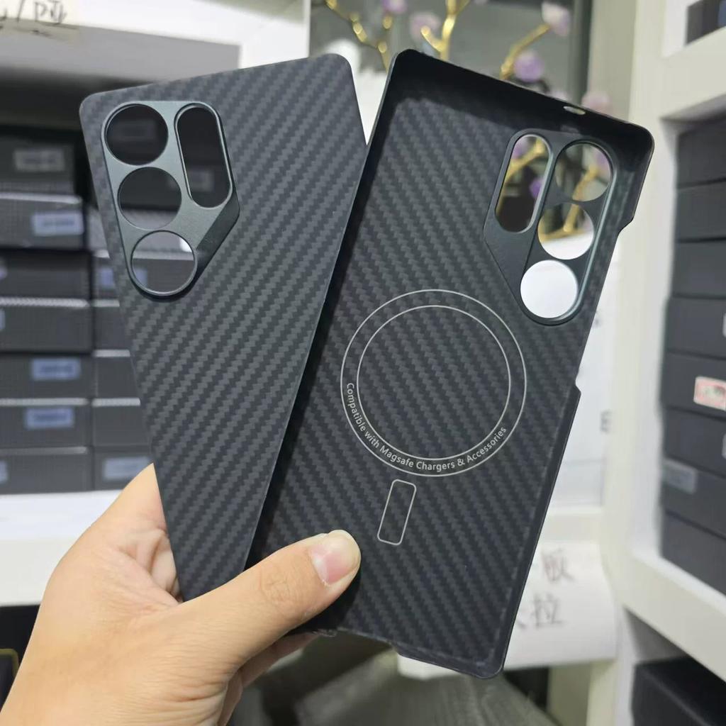 Aramid Kevlar Carbon Fiber Hard Case for Samsung S25 Ultra Magnetic Protective Shell Floating Woven Color Galaxy S24 Ultra Light Shell