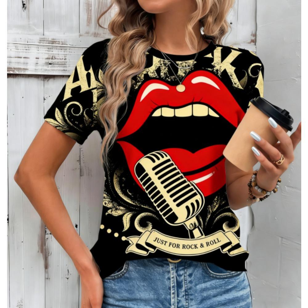 Summer Fashion Funny Rock 3D Print Women T-shirts Streetwear Summer Casual Short Sleeve O-neck Women Tees Tops Clothing