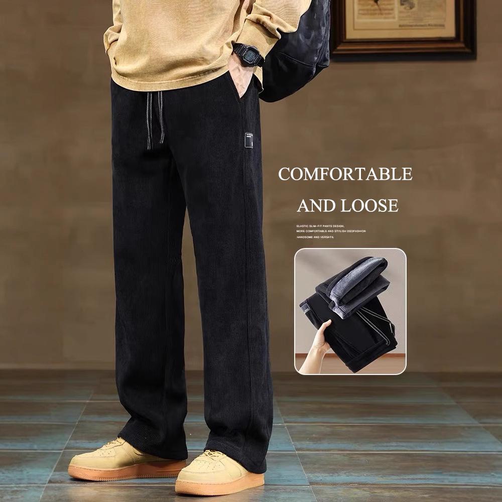 2024 Новые зимние толстые бархатные спортивные и досуговые брюки весна-осень зимние вельветовые брюки мужские прямые брюки с поясом