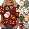 Women's Fashion Casual Round Neck Three-quarter Sleeve Christmas Print T-shirt Top