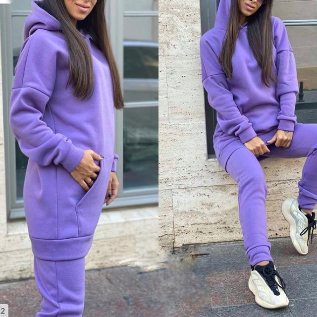 Женский спортивный костюм, повседневные спортивные костюмы с длинными рукавами и капюшоном, осенние женские флисовые толстовки и брюки Jooger, теплые комплекты из двух предметов