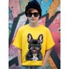 European sizes Boys' T-shirt French Bulldog Portrait Art Print, Ideal for Outdoor Activities, Soft Knitted Top, Comfortable And Breathable