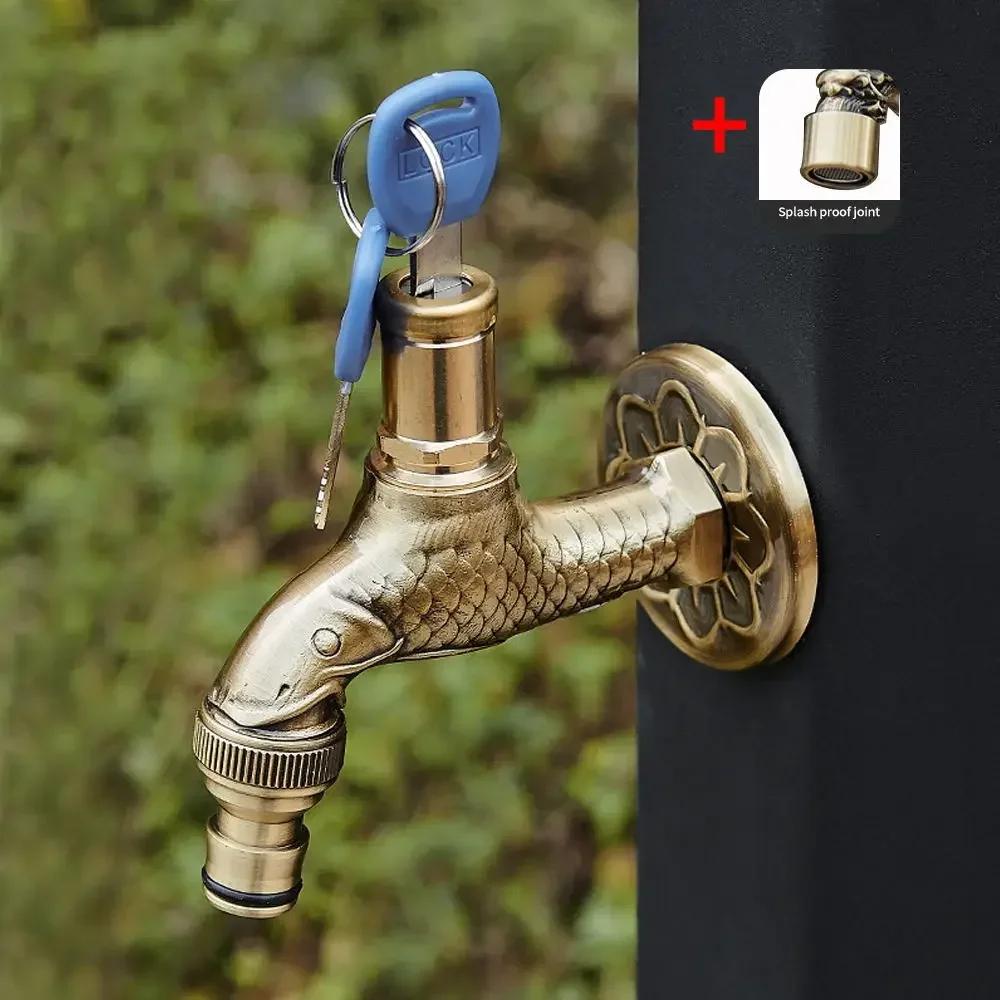 Антикварный резной кран из латуни, наружные краны для стиральной машины, роскошный кран для туалета, настенный кран для сада