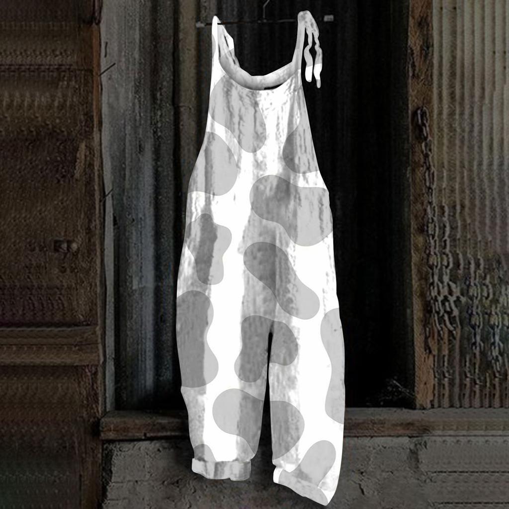 Женский комбинезон с принтом, повседневные свободные ретро-бретельки из хлопка и льна