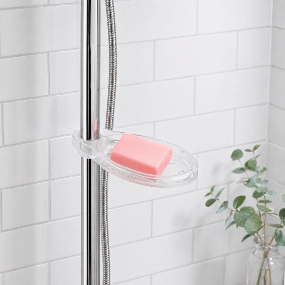 2 Pack Oval Shape Soap Holder Plastic Soap Storage Tray Easy Install Soap Rack Shower Rail