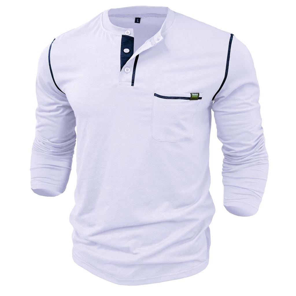 Мужские рубашки на пуговицах с длинными рукавами Хлопковые пуловеры Трикотажные футболки соответствующего цвета Пуговицы Круглый вырез Топы с нагрудными карманами Стильная повседневная мужская одежда