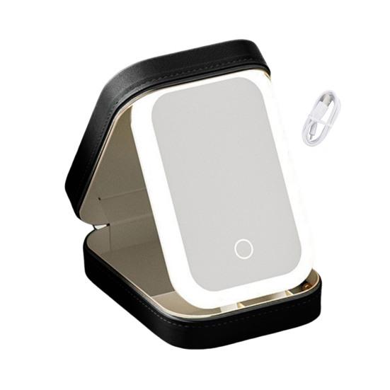 Дорожная косметичка со светодиодным зеркалом, USB-зарядка, 3 цвета, регулируемое косметическое зеркало с подсветкой, портативное дорожное мини-зеркало, футляр для косметики, ювелирные изделия