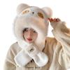 Panda Capybara Hat Scarf Set 3 In 1 Cartoon Plush Hat Earmuff Scarf Hat Glove for Women  Lady