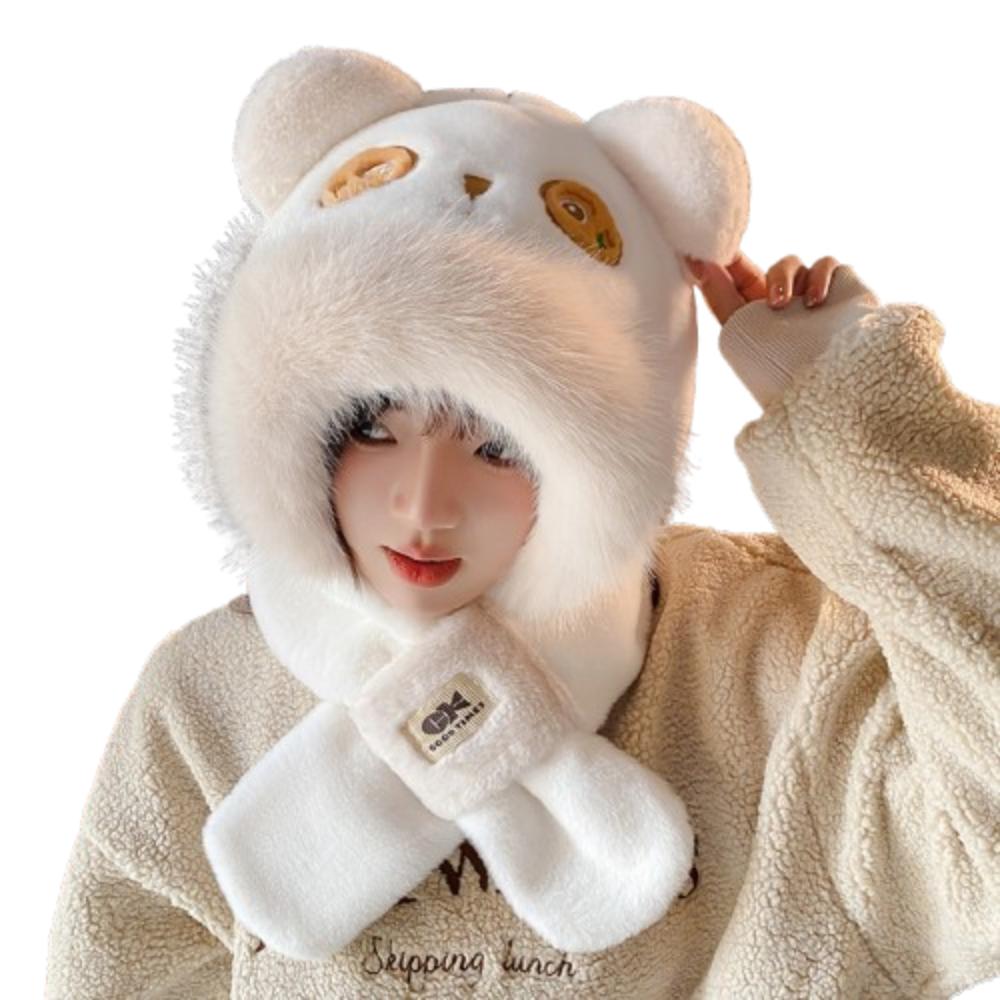 Panda Capybara Hat Scarf Set 3 In 1 Cartoon Plush Hat Earmuff Scarf Hat Glove for Women Lady