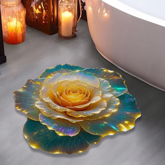 Yousheng 3D Цветочный Коврик для Пола Впитывающий Коврик для Ванной Комнаты Противоскользящий Ковер с Цветочным Узором для Гостиной Спальни Прихожей Кухонное Украшение