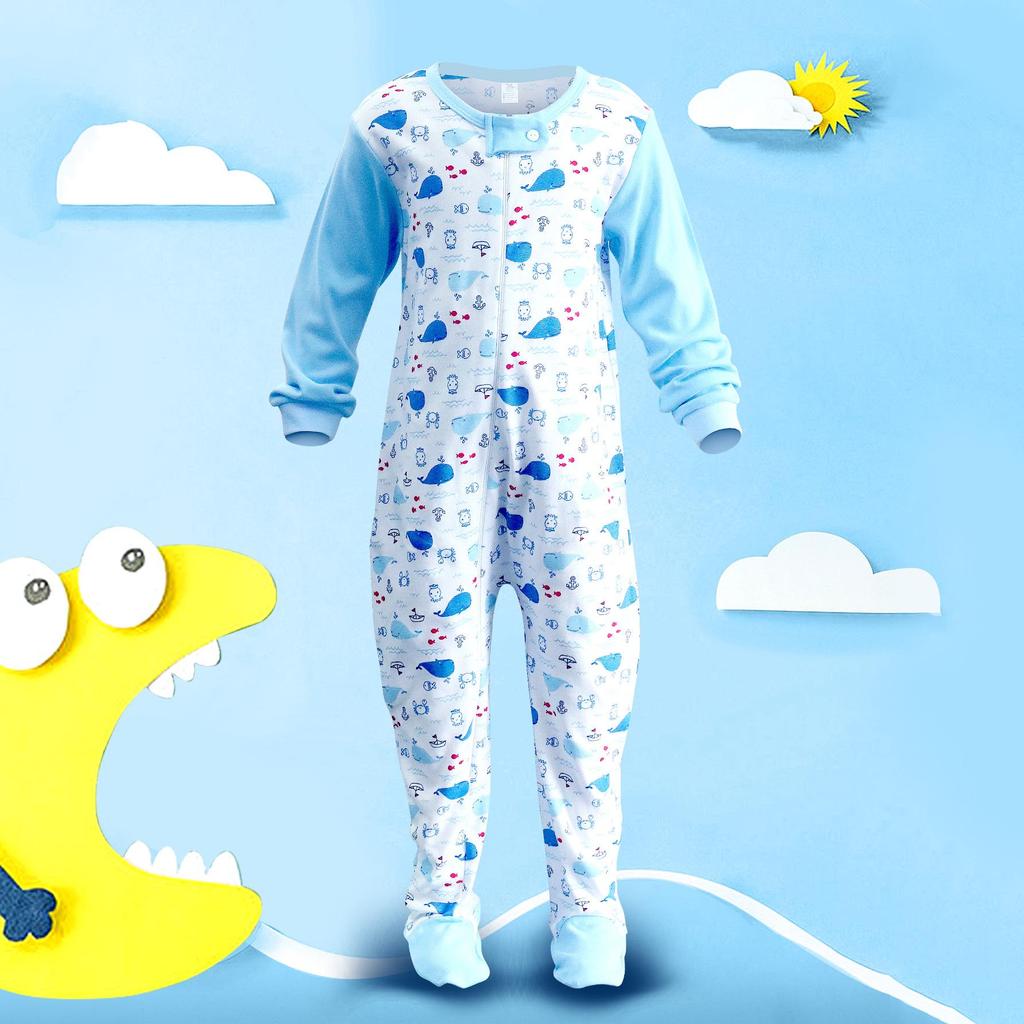 100% Хлопковые комбинезоны с длинным рукавом для мальчиков и девочек, возраст 2-7 лет, с застежкой-молнией и забавными узорами - Идеальная пижама