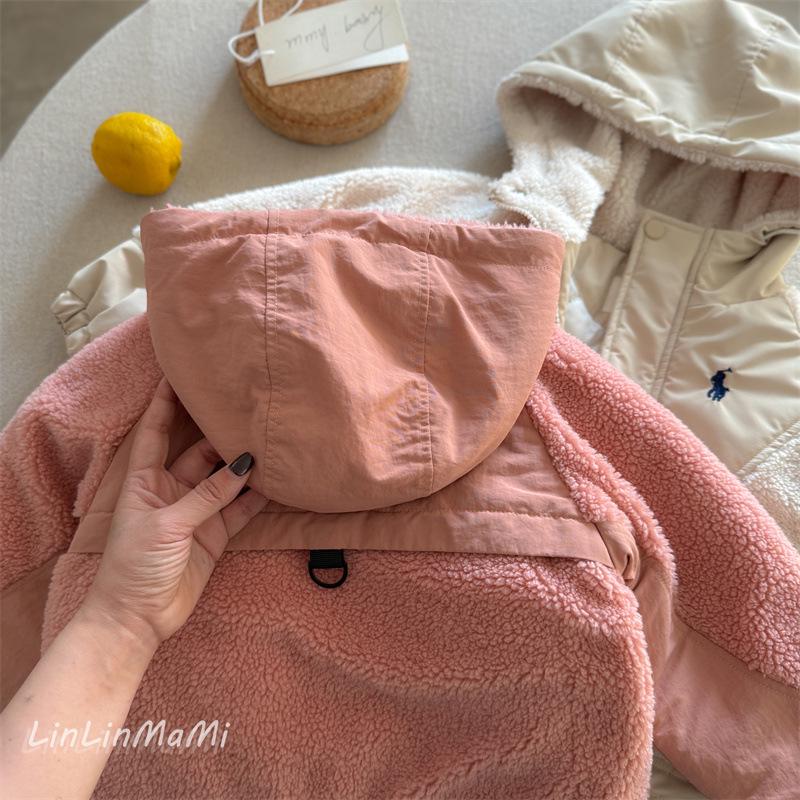 Куртка стеганая детская Linlinma из овечьей шерсти с капюшоном - зима 2024 г.