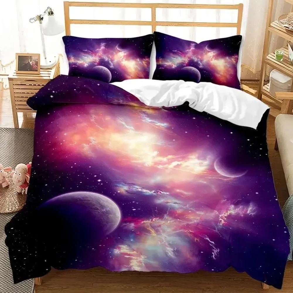 Galaxy Universe Outer Space Bedding Set Duvet Cover Sheet Printed Bed Set Pillowcase Bed Full Queen King Size Comforter Bedroom
