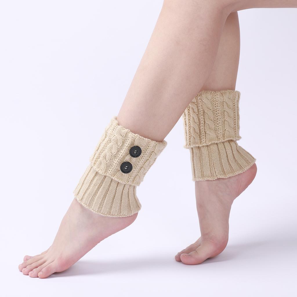 Women Autumn and Winter Knitting Twists Button Short Leg Protectors Knee Protectors New Wool Warm Boots Foot Covers