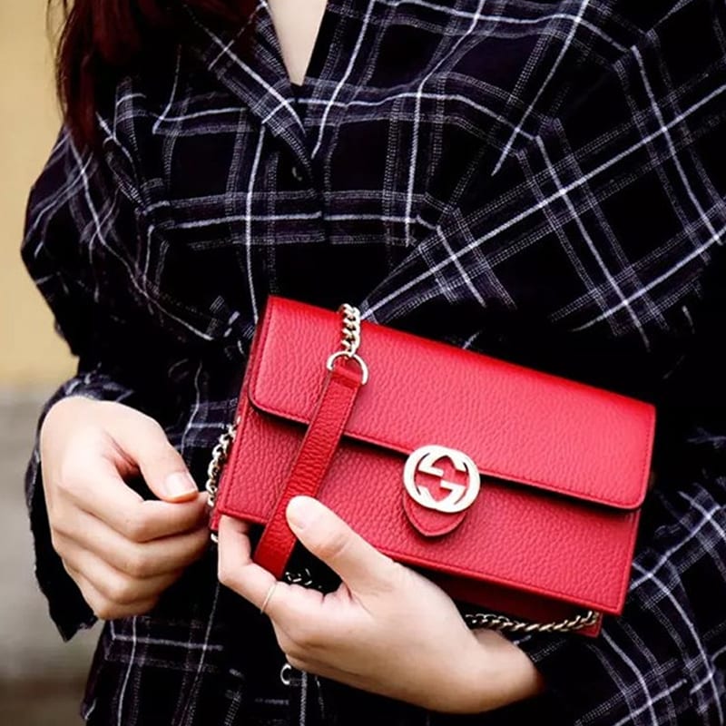 GUCCI Interlocking GG Crossbody Chain Wallet Red 510314-CAO0G-6420
